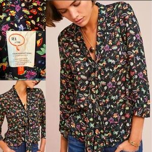 Conversations by Anthropologie button front floral blouse